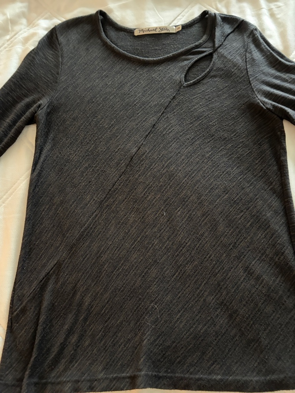 Michael Stars Charcoal Gray Crewneck Top with Asymmetric Cutout